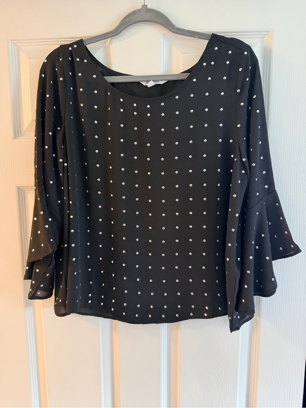 Black Blouse with Silver Stud Embellishments and Bell Sleeves